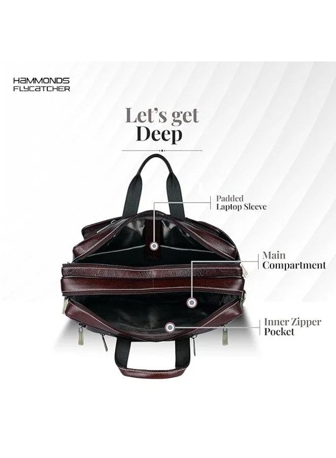 Hammonds Flycatcher  Genuine Leather Office Bag for Men, 2in1 Brown Laptop Bag for Men, Fits 15.6" Laptop, Adjustable Strap, Multi Compartments Ideal for Office, Travel, Daily Use-LB125 BRN  | Best Price UAE
